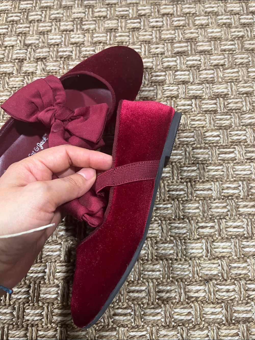 Cat & Jack Girls Wine Velvet Bow Slip-On Dress Shoes - Picture 8 of 10